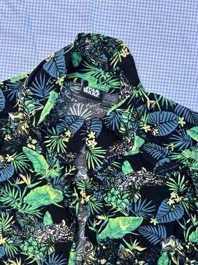 Star Wars Black Tropical Hawaiian Shirt with Green, Blue, and Yellow Print
